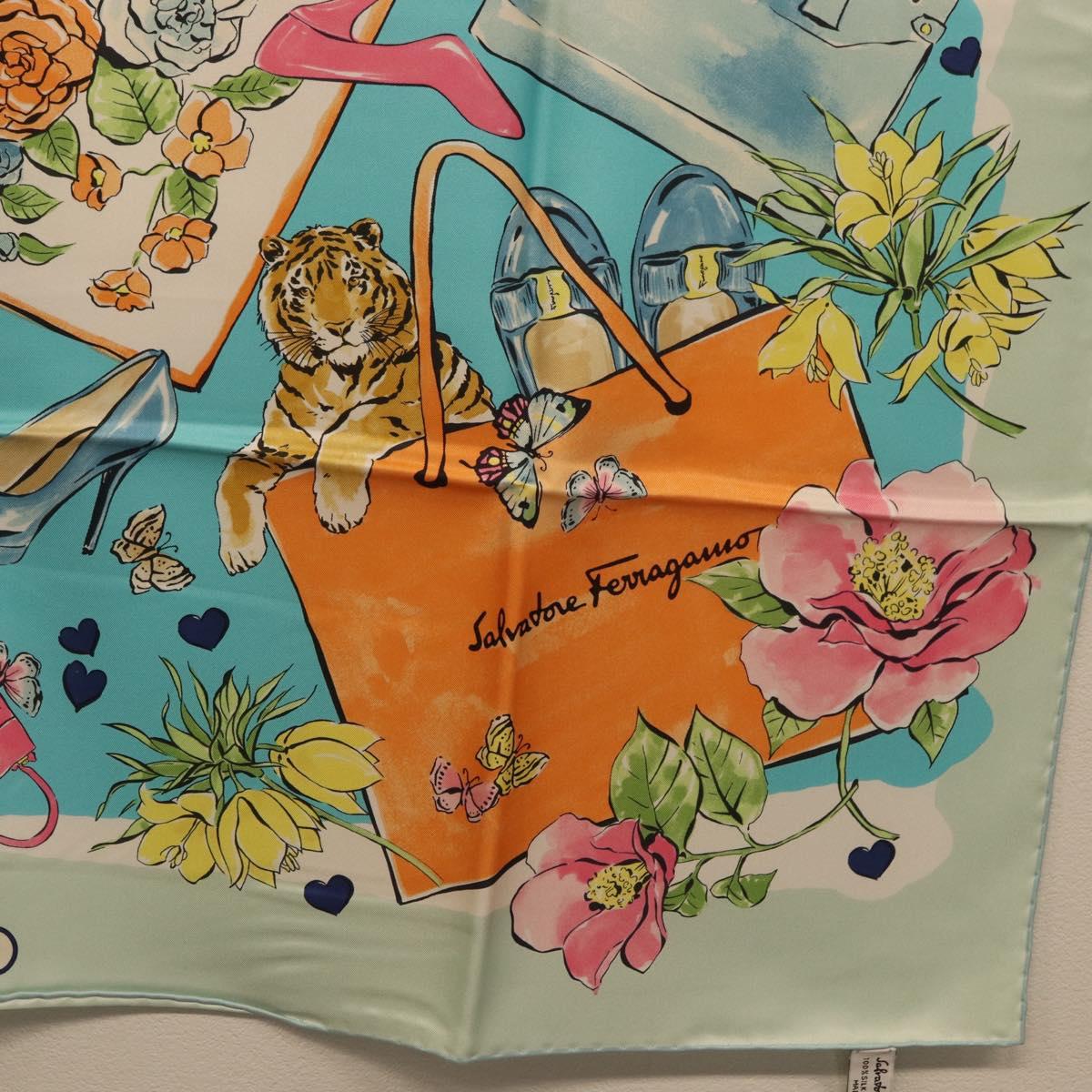 Salvatore Ferragamo Scarf Silk Light Blue Auth 174638A