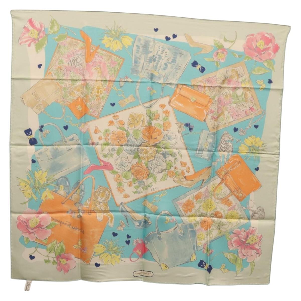 Salvatore Ferragamo Scarf Silk Light Blue Auth 174638A