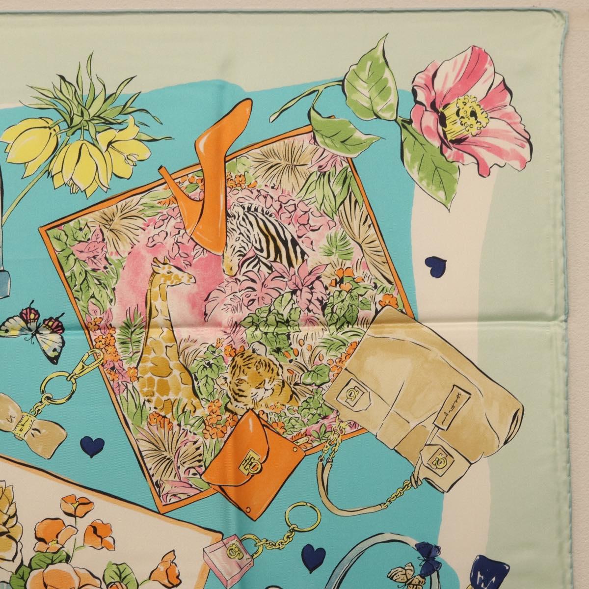 Salvatore Ferragamo Scarf Silk Light Blue Auth 174638A
