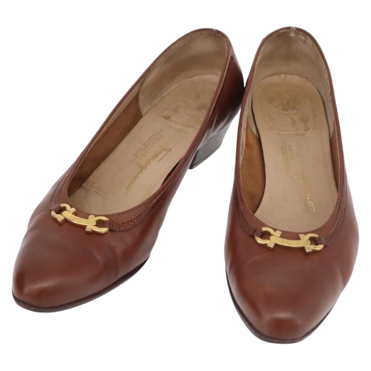 Salvatore Ferragamo Pumps Leather 6 Brown Auth 174642A