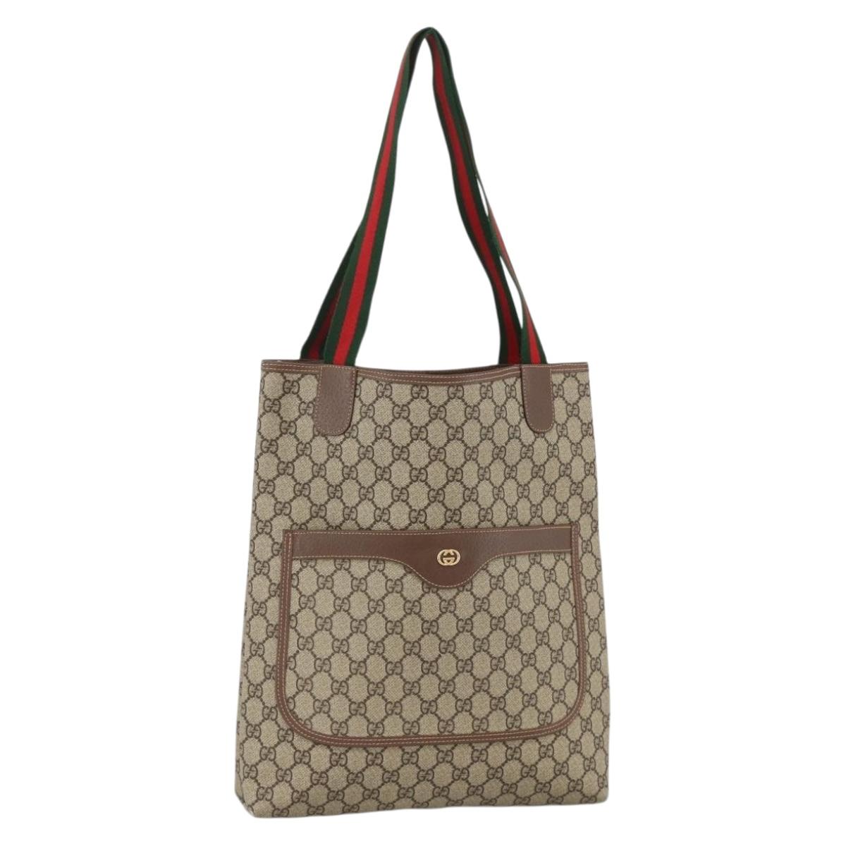 GUCCI GG Supreme Web Sherry Line Bag PVC Beige 002 58 6487 4023 Auth 174650A
