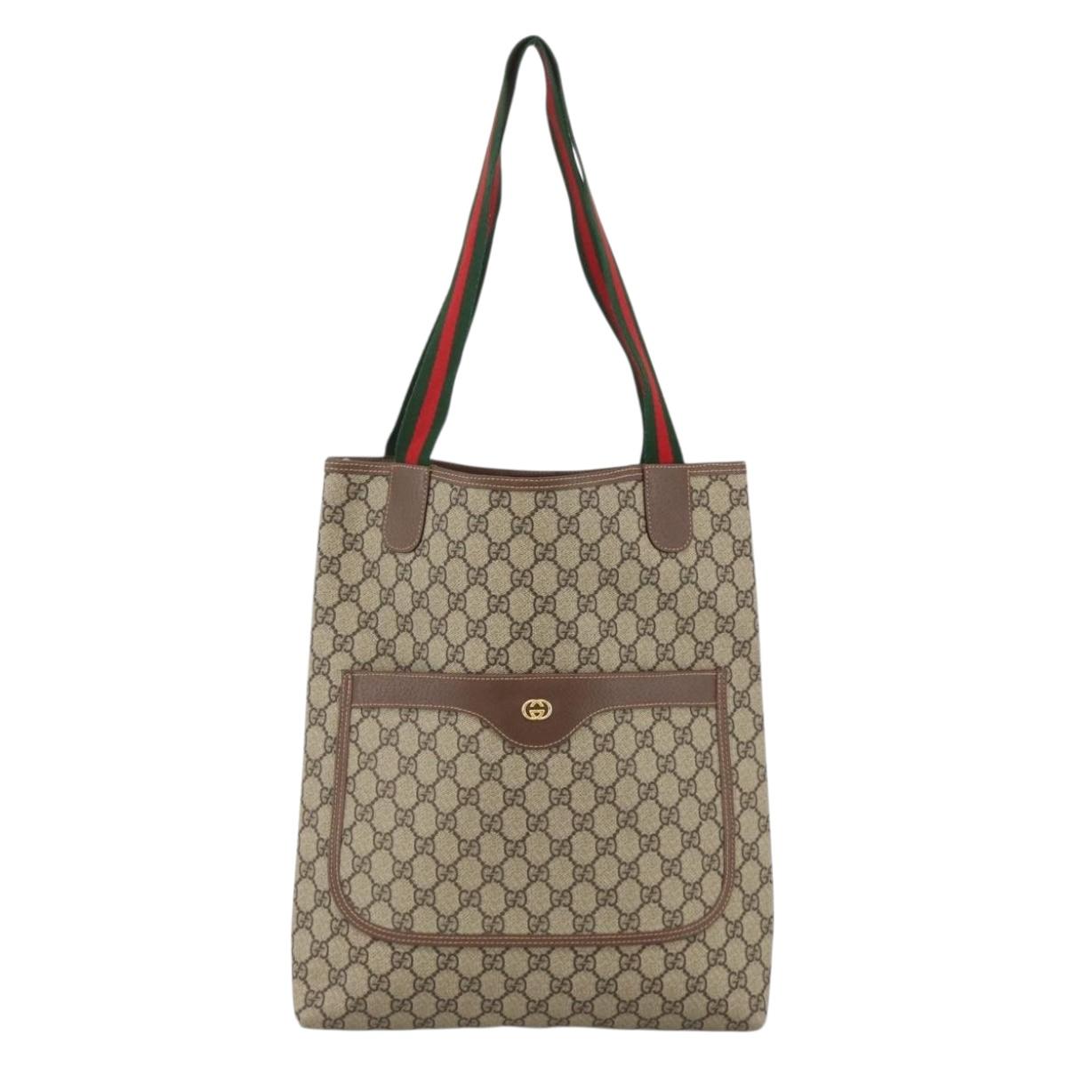 GUCCI GG Supreme Web Sherry Line Bag PVC Beige 002 58 6487 4023 Auth 174650A