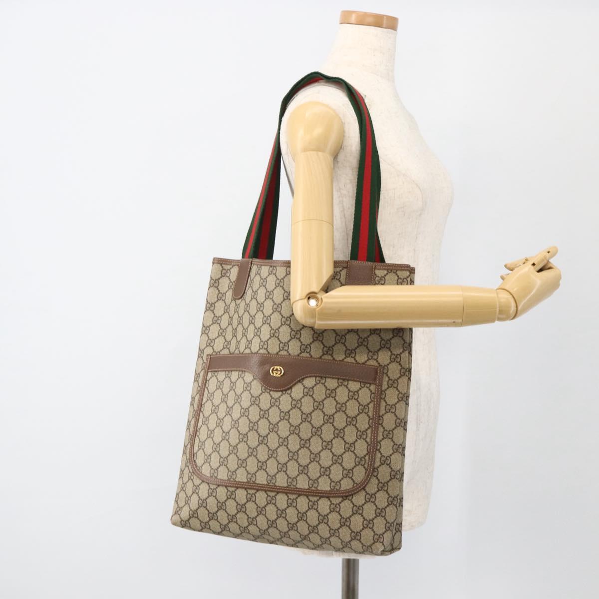 GUCCI GG Supreme Web Sherry Line Bag PVC Beige 002 58 6487 4023 Auth 174650A
