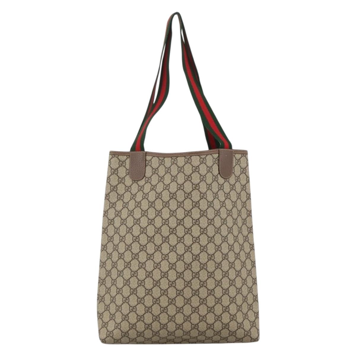GUCCI GG Supreme Web Sherry Line Bag PVC Beige 002 58 6487 4023 Auth 174650A
