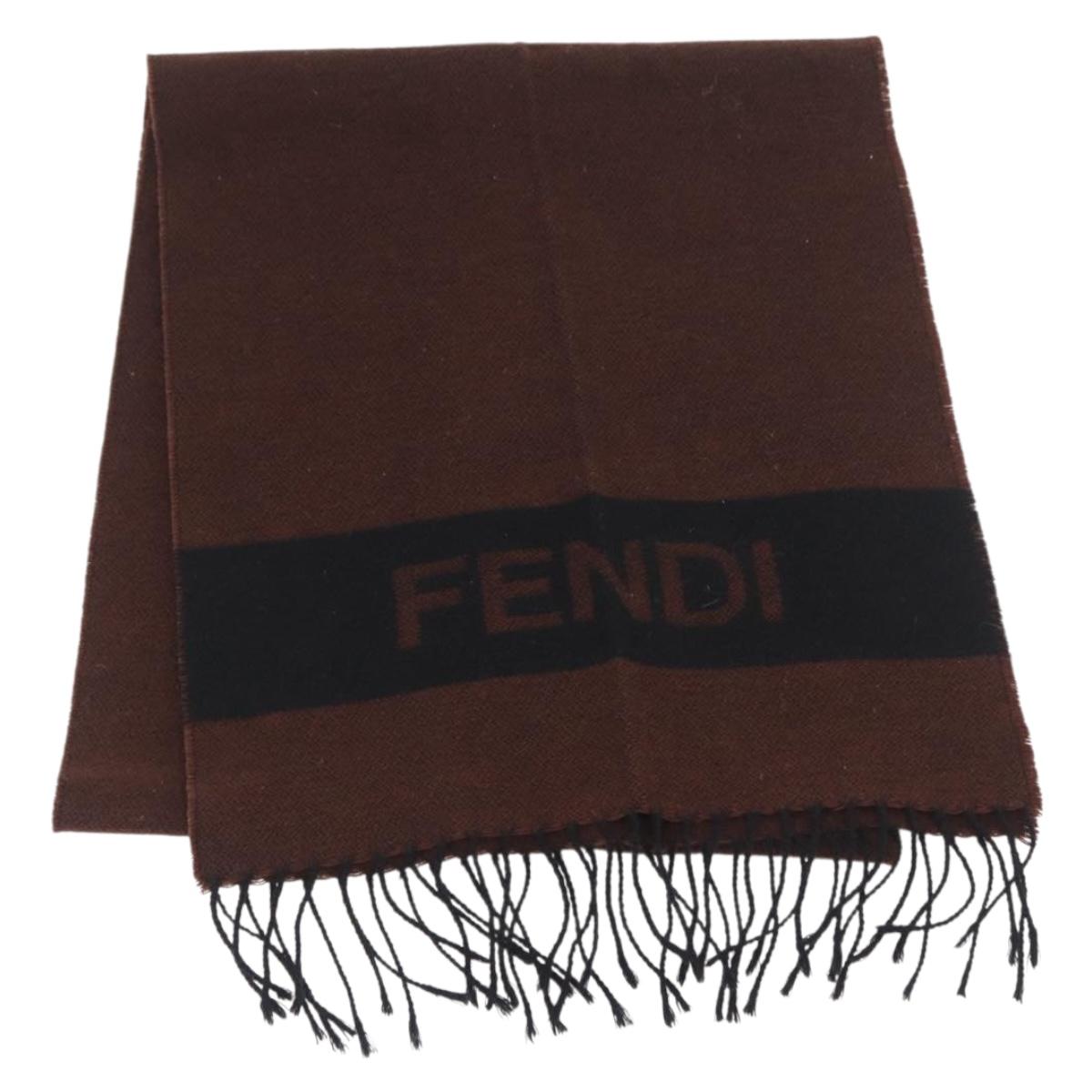 FENDI Scarf Wool Brown Auth 174661