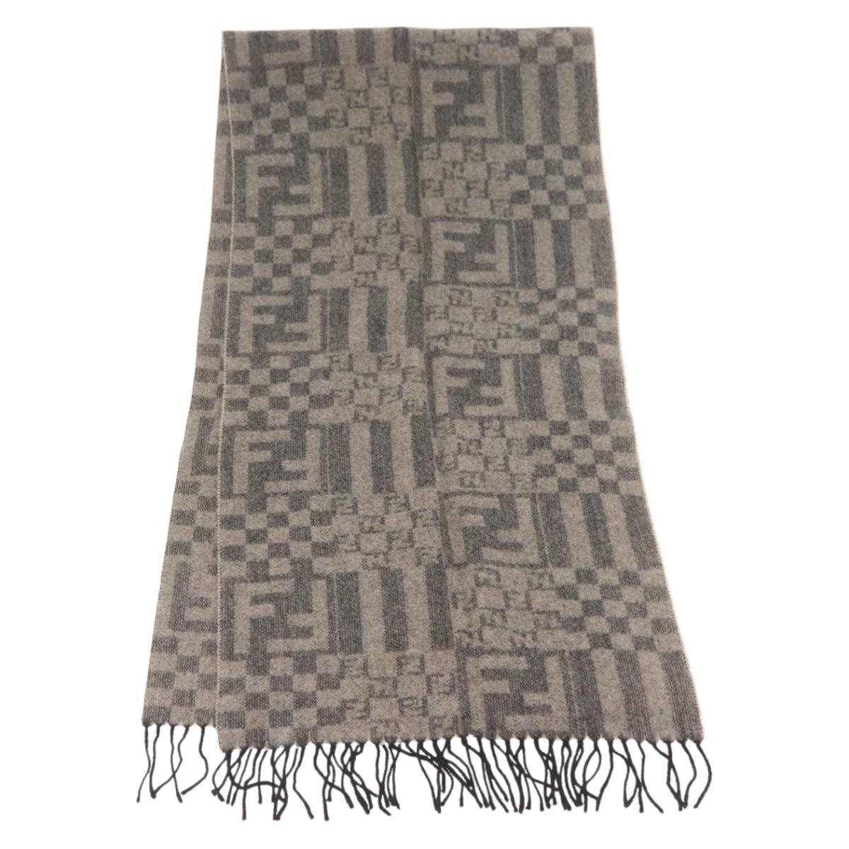 FENDI Scarf Wool Gray Auth 174668
