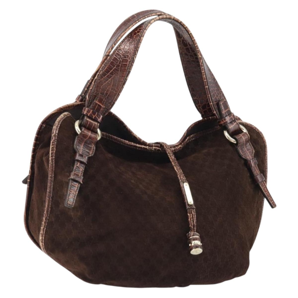 CELINE Macadam Canvas Hand Bag Brown Gold Auth 174672