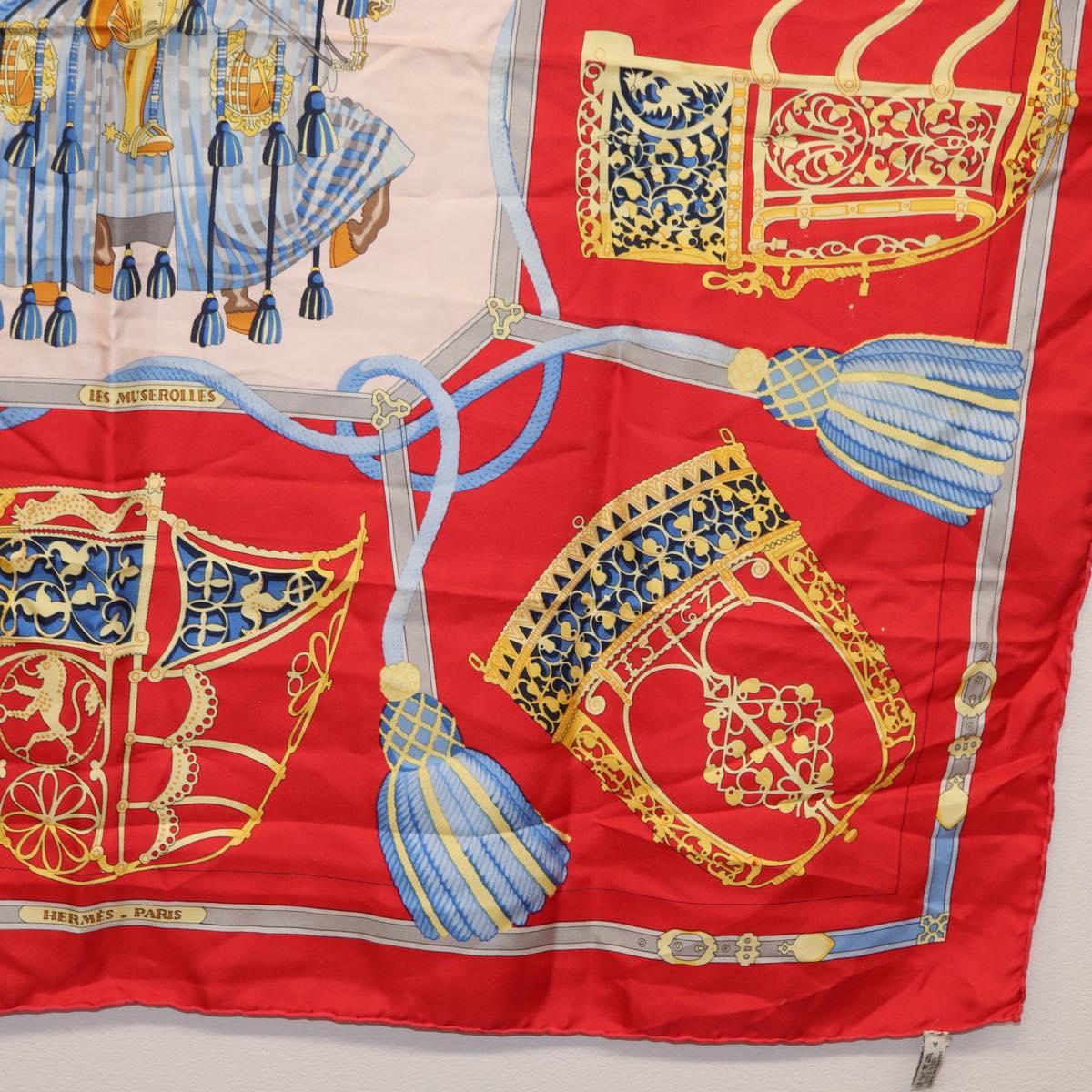 HERMES Carre 90 Scarf ""LES MUSEROLLES"" Silk Red Auth 174679