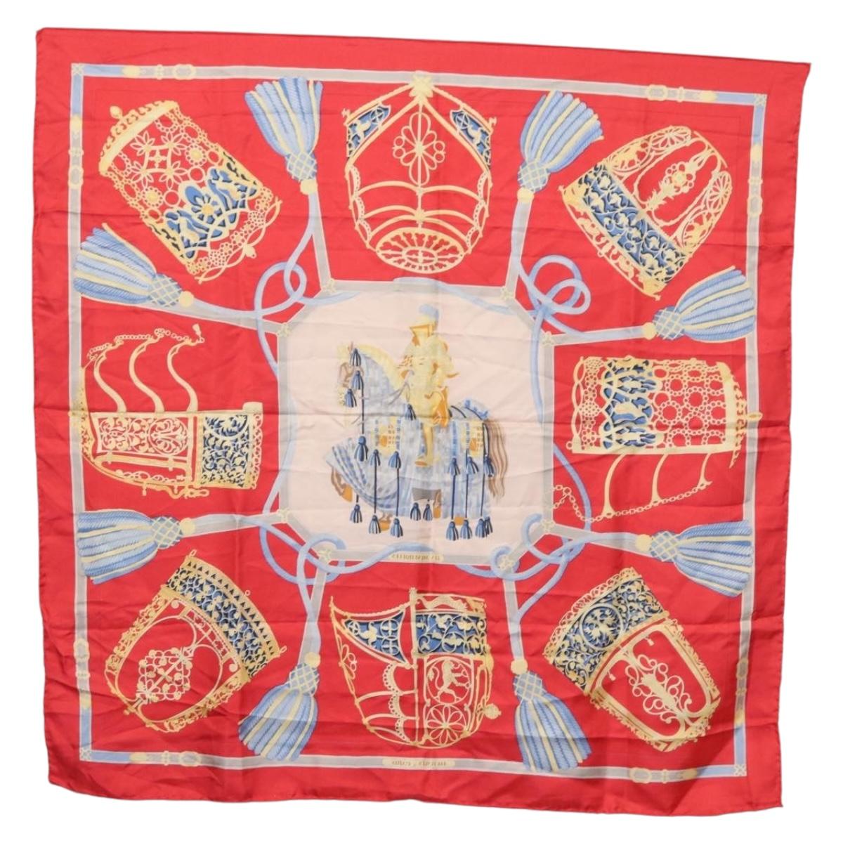 HERMES Carre 90 Scarf ""LES MUSEROLLES"" Silk Red Auth 174679