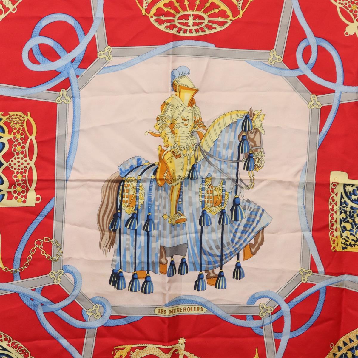 HERMES Carre 90 Scarf ""LES MUSEROLLES"" Silk Red Auth 174679