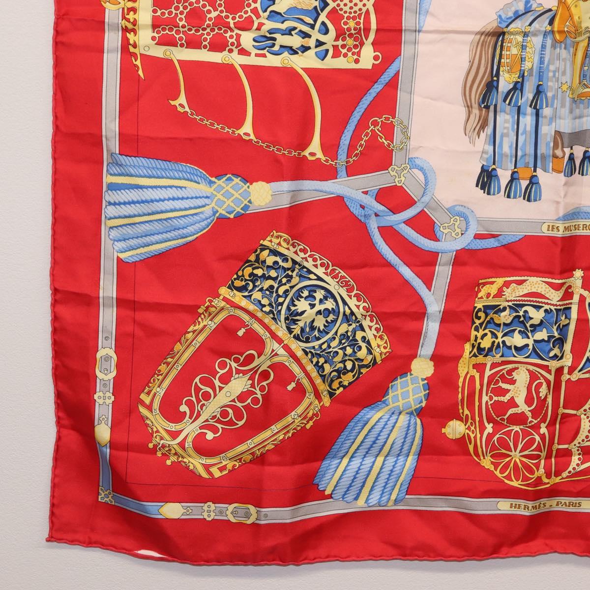 HERMES Carre 90 Scarf ""LES MUSEROLLES"" Silk Red Auth 174679
