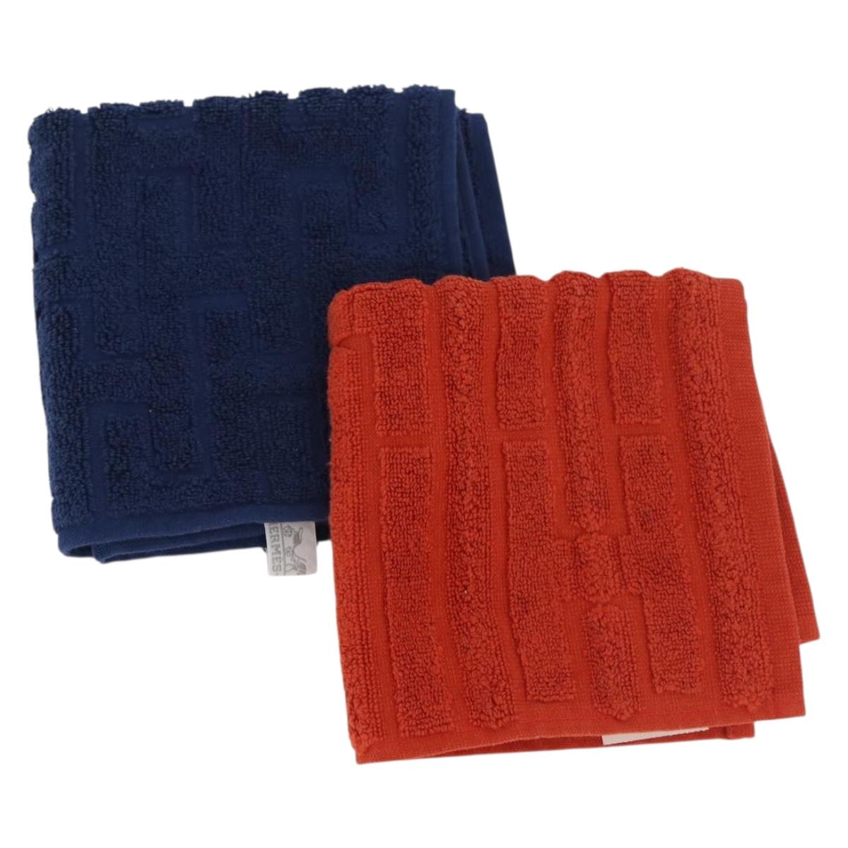 HERMES Towel Cotton 2 Set Blue Orange Auth 174685A