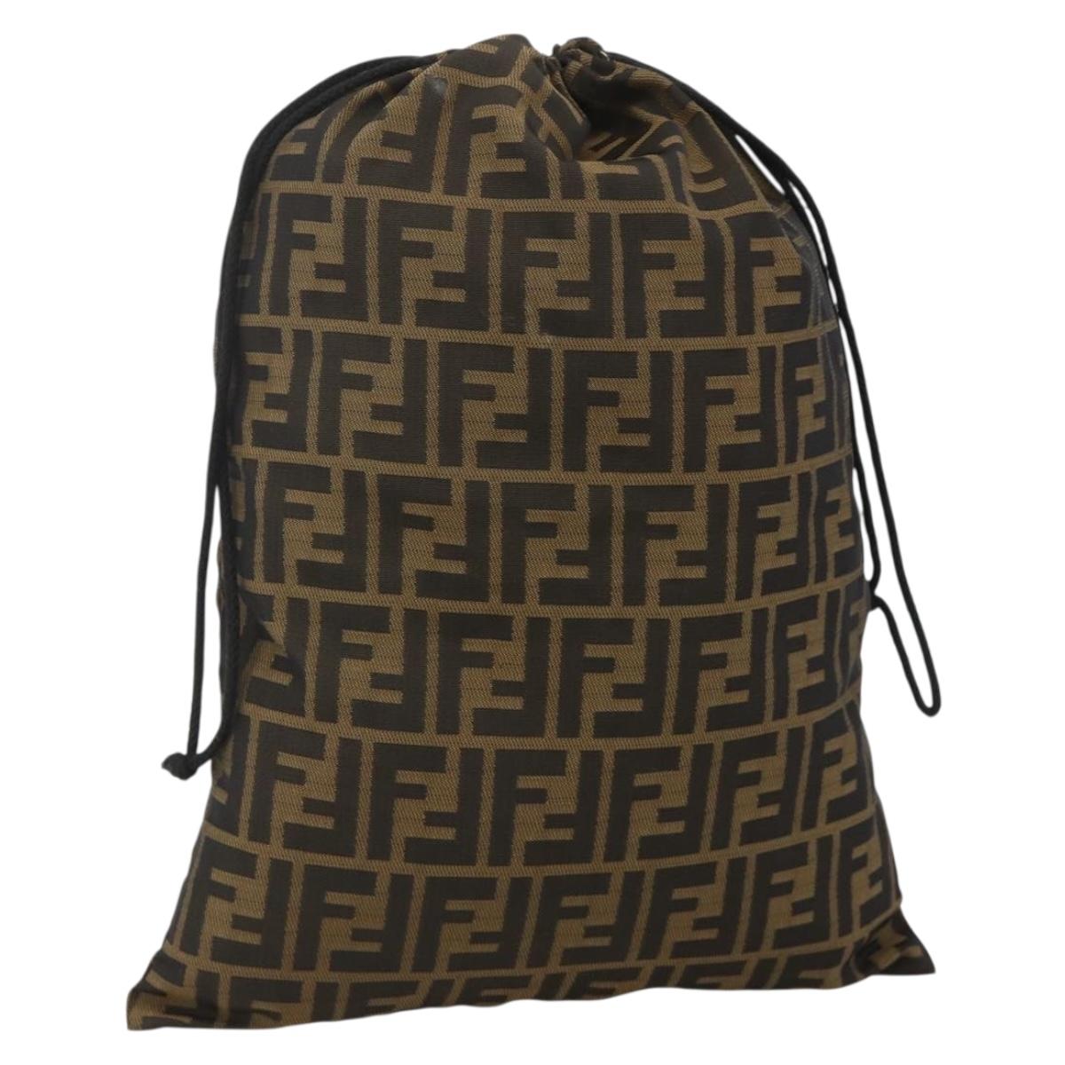 FENDI Purse Zucca Canvas Pouch Black Brown Auth 174703A