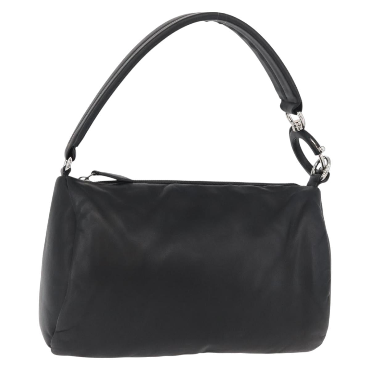 BURBERRY Hand Bag Leather Black Silver Auth 174706A