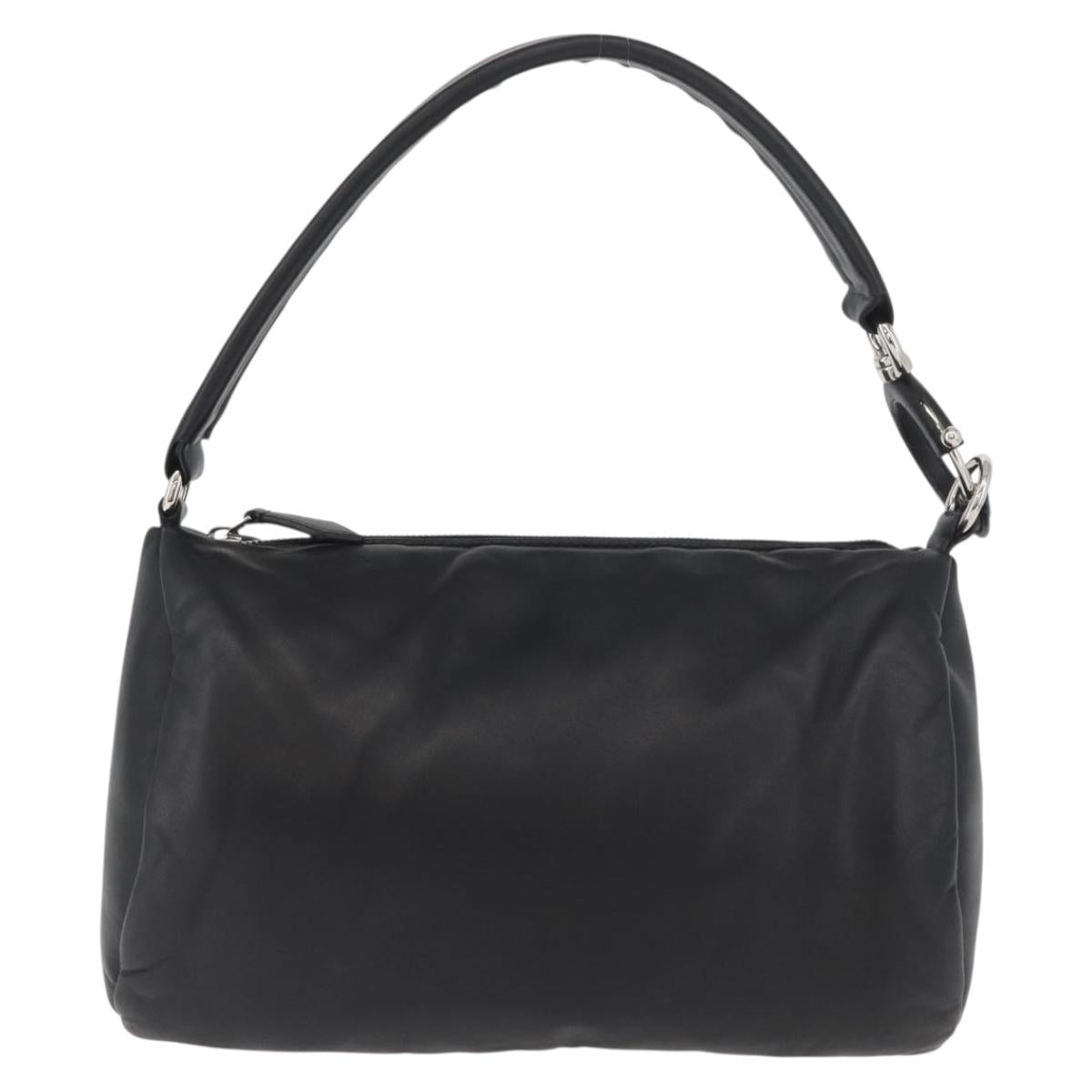 BURBERRY Hand Bag Leather Black Silver Auth 174706A