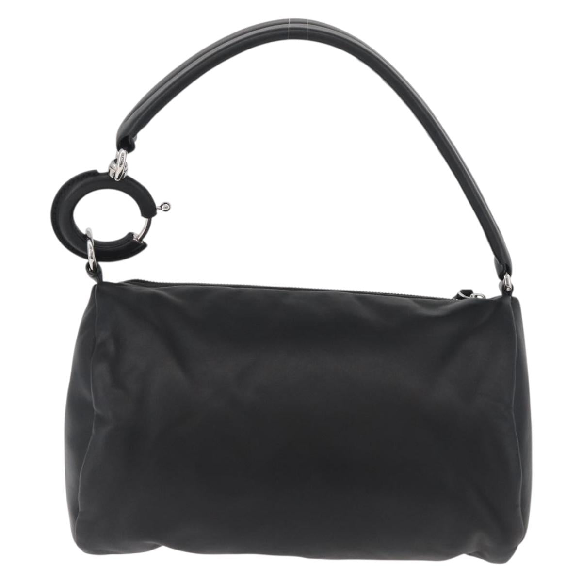 BURBERRY Hand Bag Leather Black Silver Auth 174706A