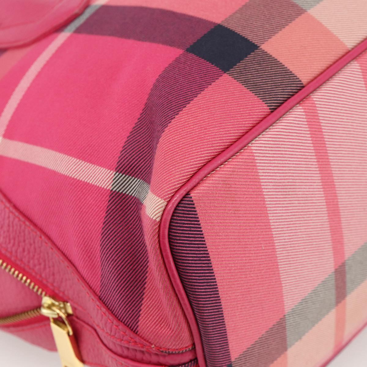 BLUE LABEL CRESTBRIDGE CB Check Bag Canvas Leather 2way Pink Gold Auth 174708A