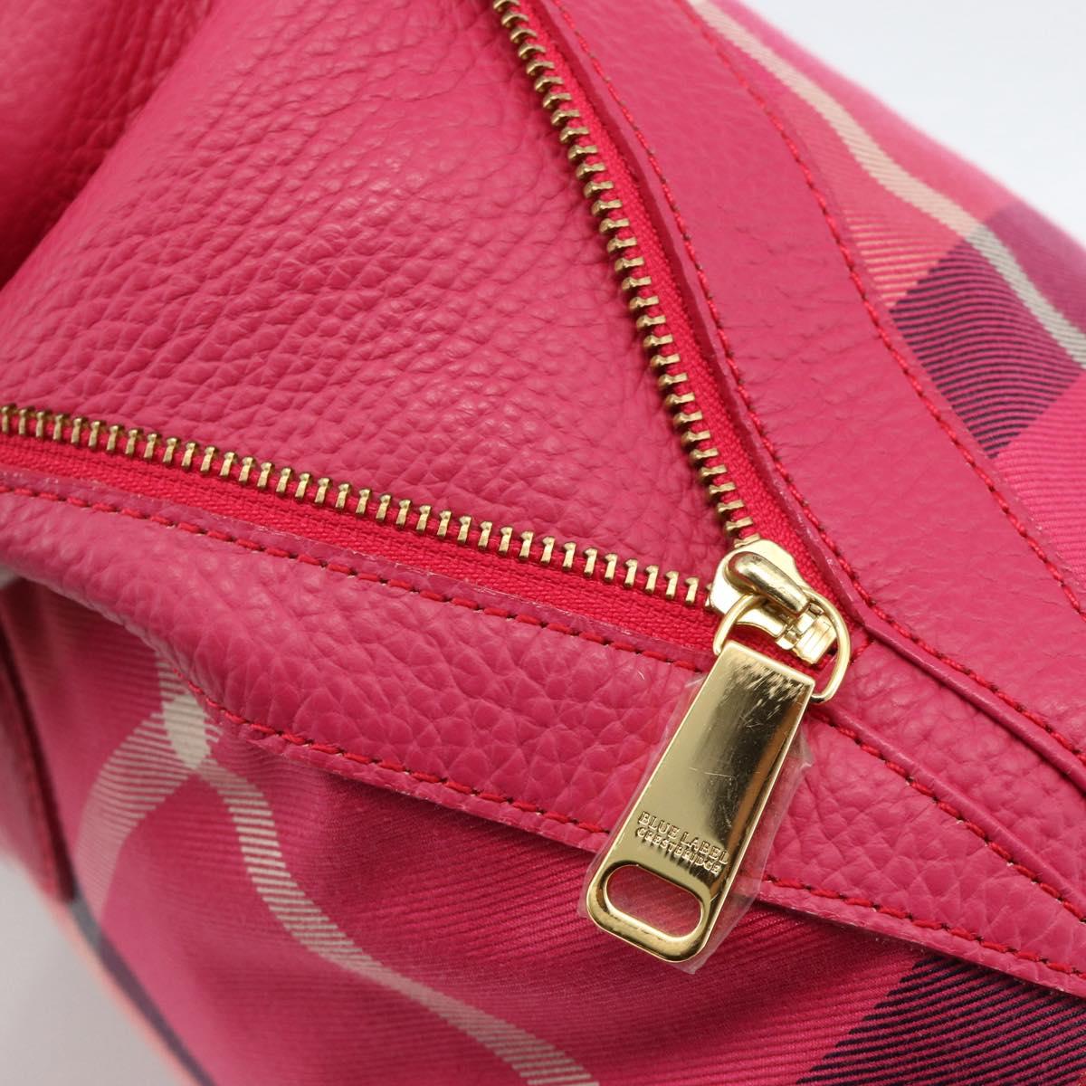 BLUE LABEL CRESTBRIDGE CB Check Bag Canvas Leather 2way Pink Gold Auth 174708A