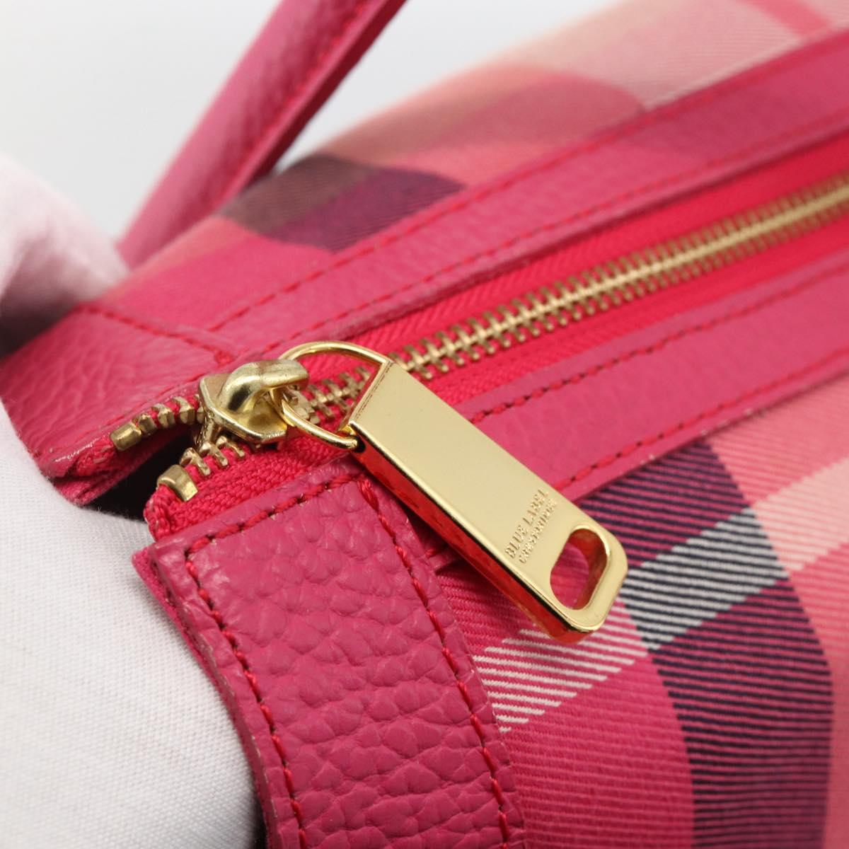 BLUE LABEL CRESTBRIDGE CB Check Bag Canvas Leather 2way Pink Gold Auth 174708A