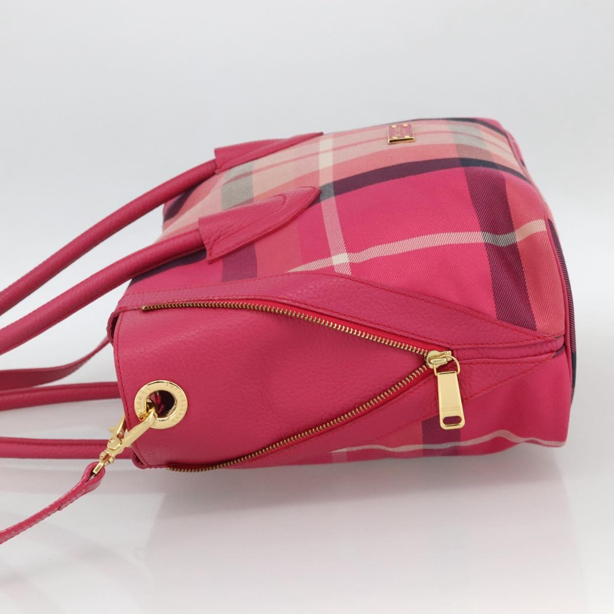 BLUE LABEL CRESTBRIDGE CB Check Bag Canvas Leather 2way Pink Gold Auth 174708A
