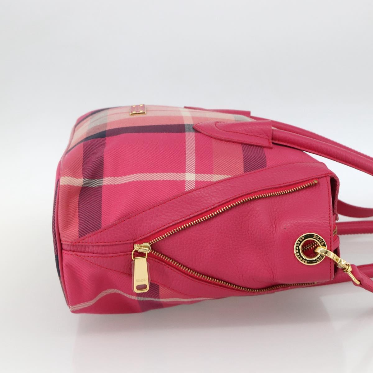 BLUE LABEL CRESTBRIDGE CB Check Bag Canvas Leather 2way Pink Gold Auth 174708A