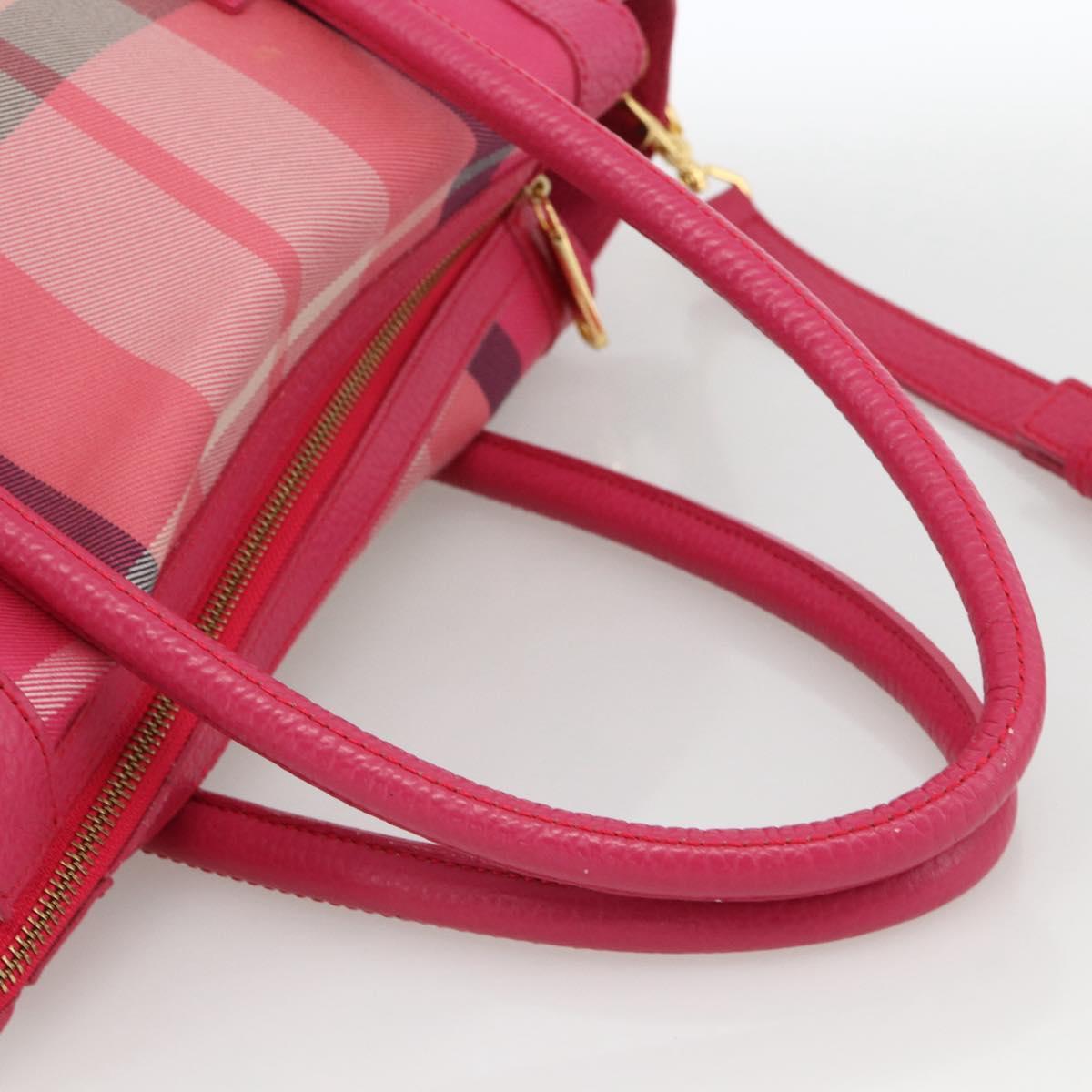 BLUE LABEL CRESTBRIDGE CB Check Bag Canvas Leather 2way Pink Gold Auth 174708A