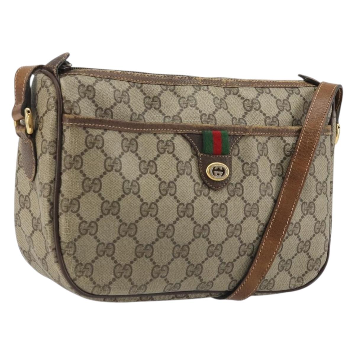 GUCCI GG Supreme Web Sherry Line Bag PVC Beige Gold 89 02 077 Auth 174712