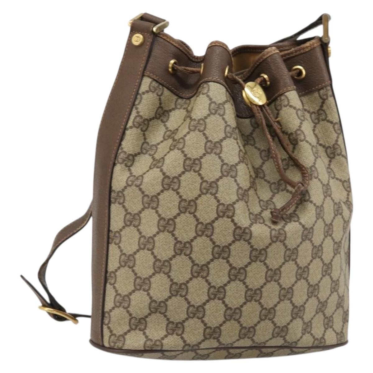 GUCCI GG Supreme Shoulder Bag PVC Beige Gold Auth 174721