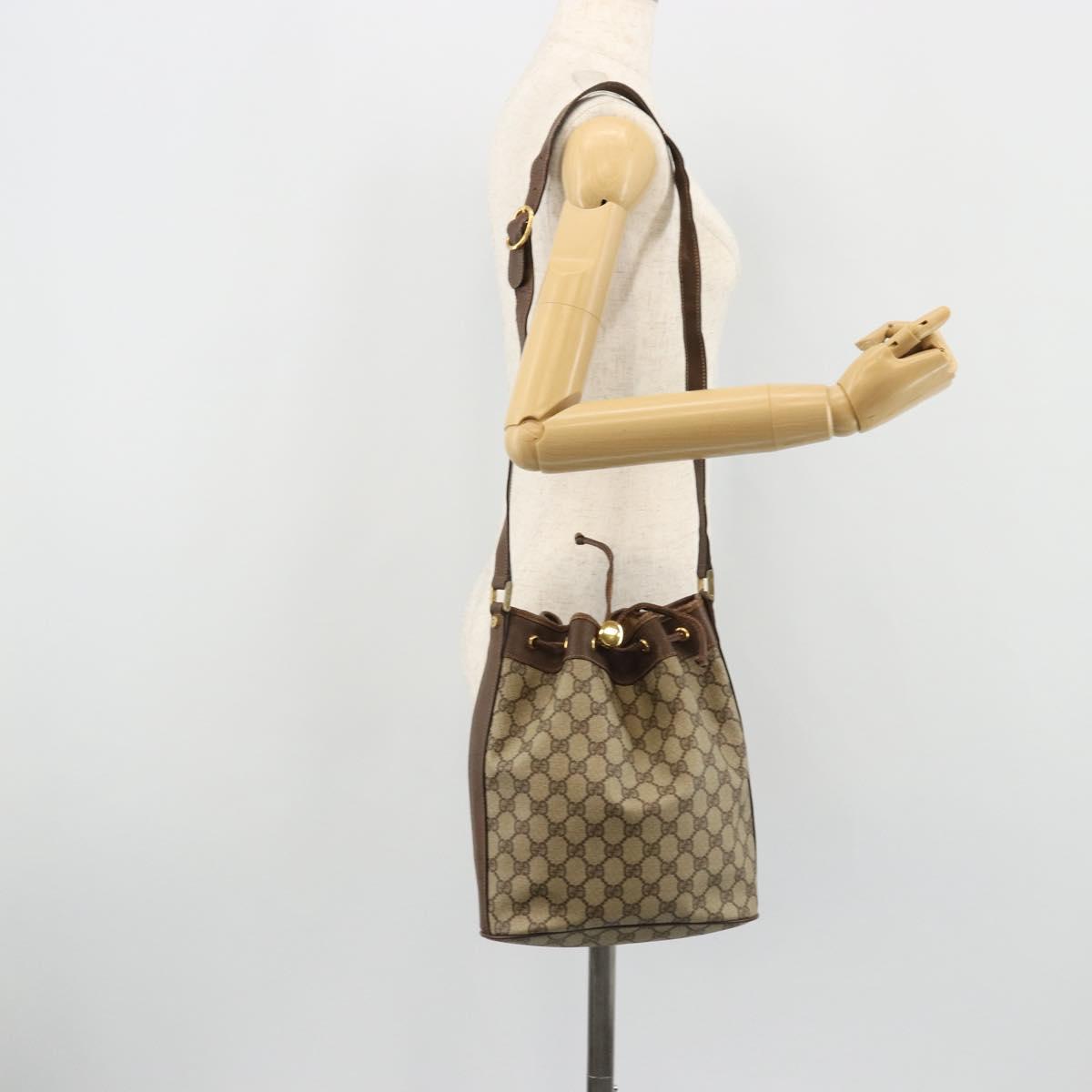 GUCCI GG Supreme Shoulder Bag PVC Beige Gold Auth 174721