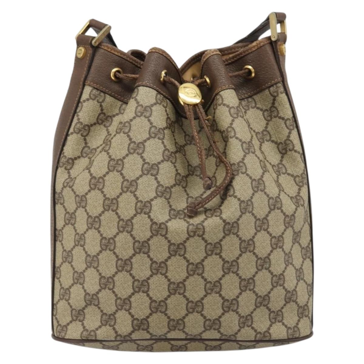 GUCCI GG Supreme Shoulder Bag PVC Beige Gold Auth 174721
