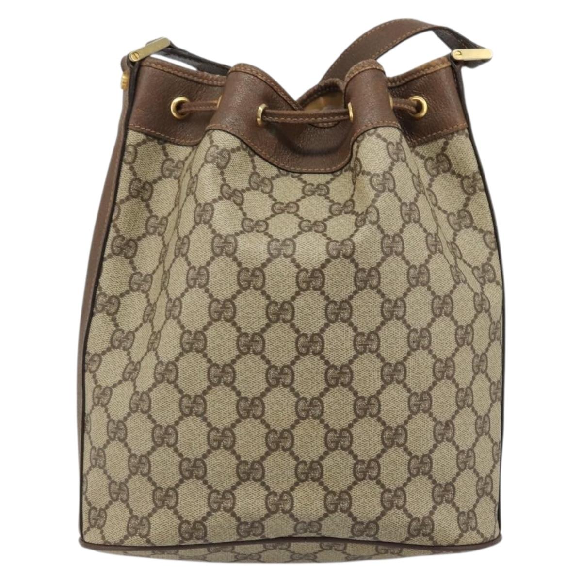 GUCCI GG Supreme Shoulder Bag PVC Beige Gold Auth 174721