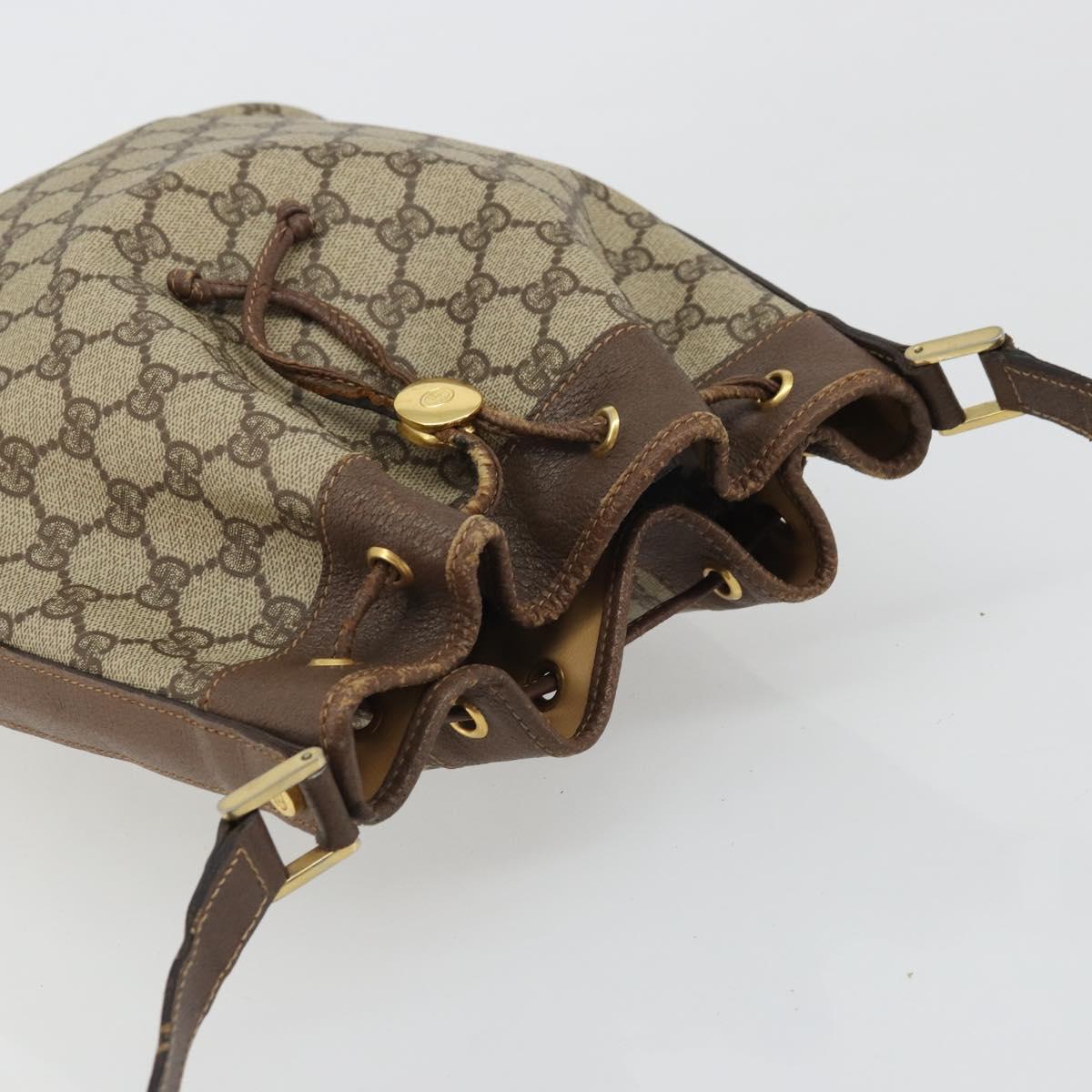 GUCCI GG Supreme Shoulder Bag PVC Beige Gold Auth 174721