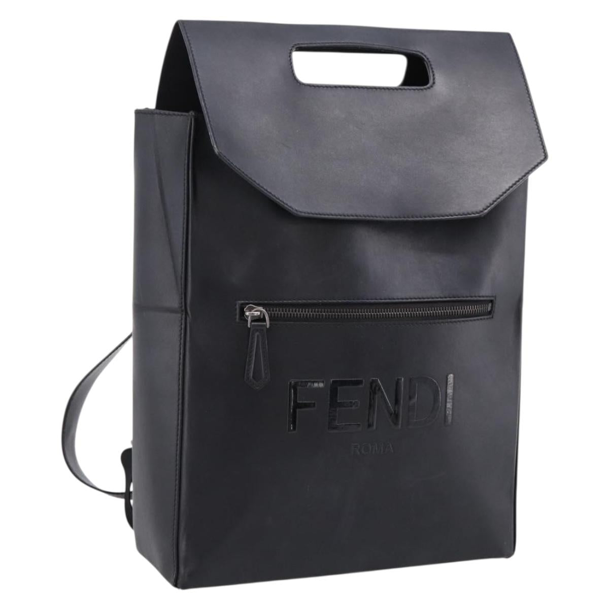 FENDI Backpack Leather Black Silver Auth 174752