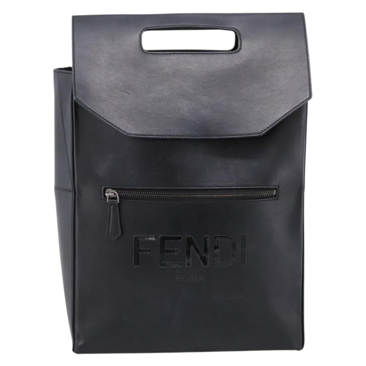 FENDI Backpack Leather Black Silver Auth 174752