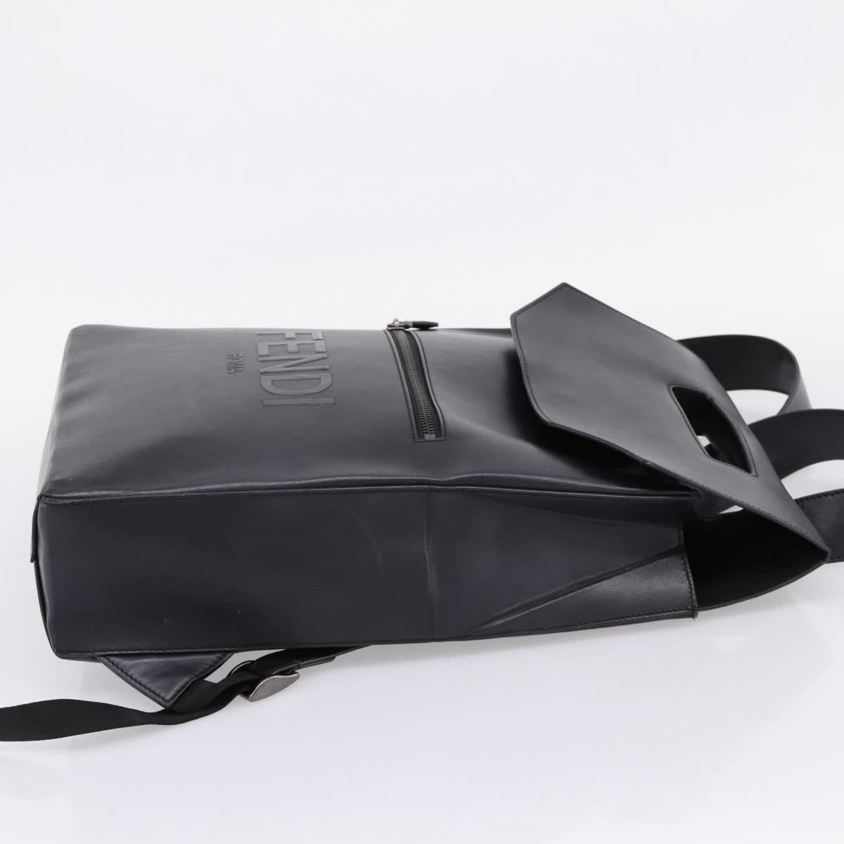 FENDI Backpack Leather Black Silver Auth 174752