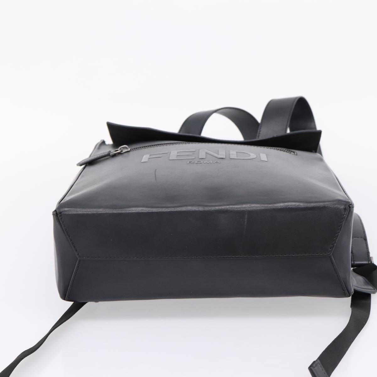 FENDI Backpack Leather Black Silver Auth 174752