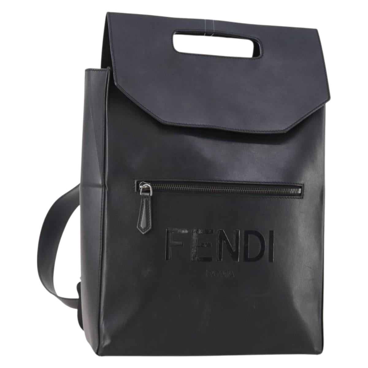 FENDI Backpack Leather Black Silver Auth 174752A