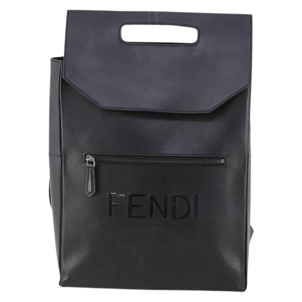 FENDI Backpack Leather Black Silver Auth 174752A