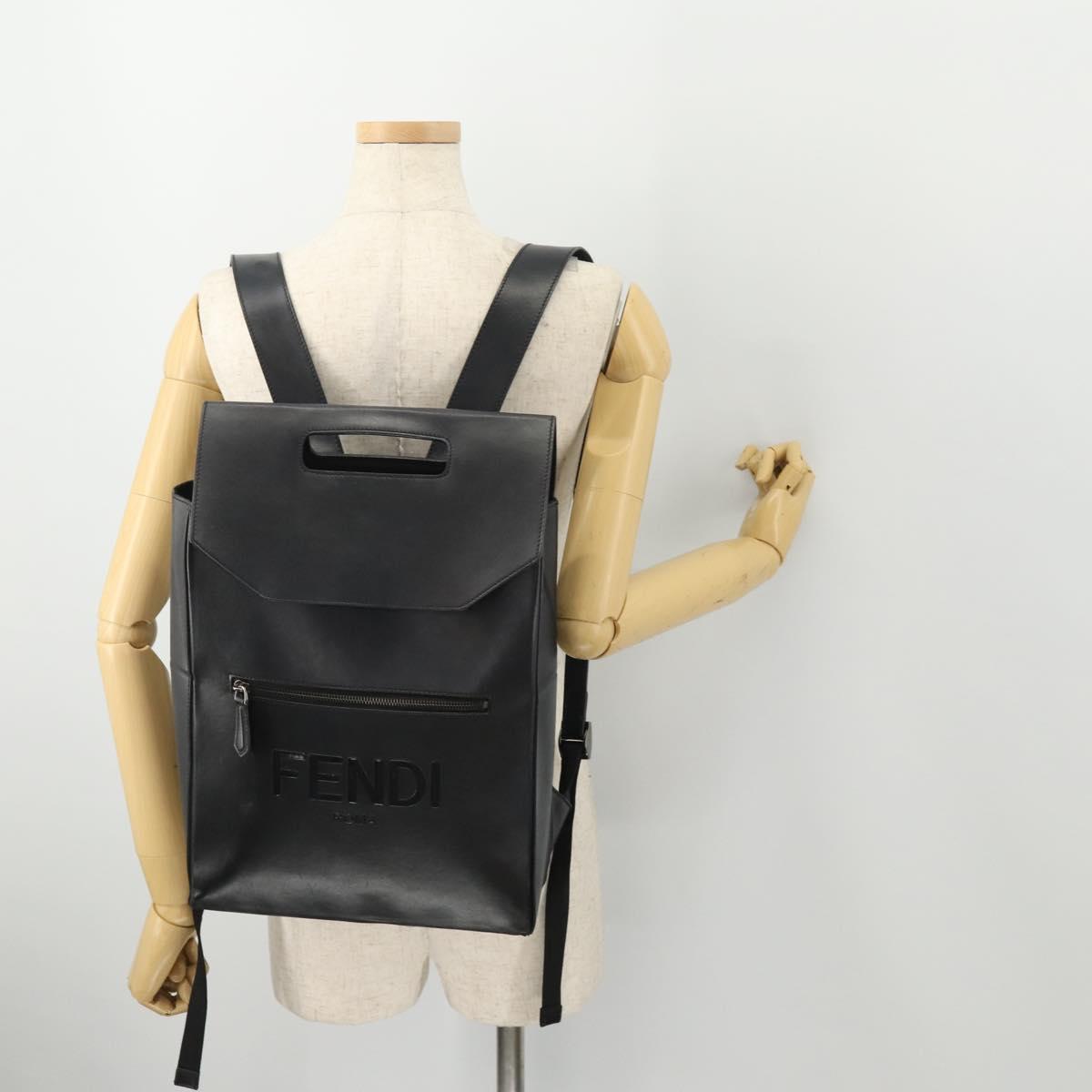 FENDI Backpack Leather Black Silver Auth 174752A