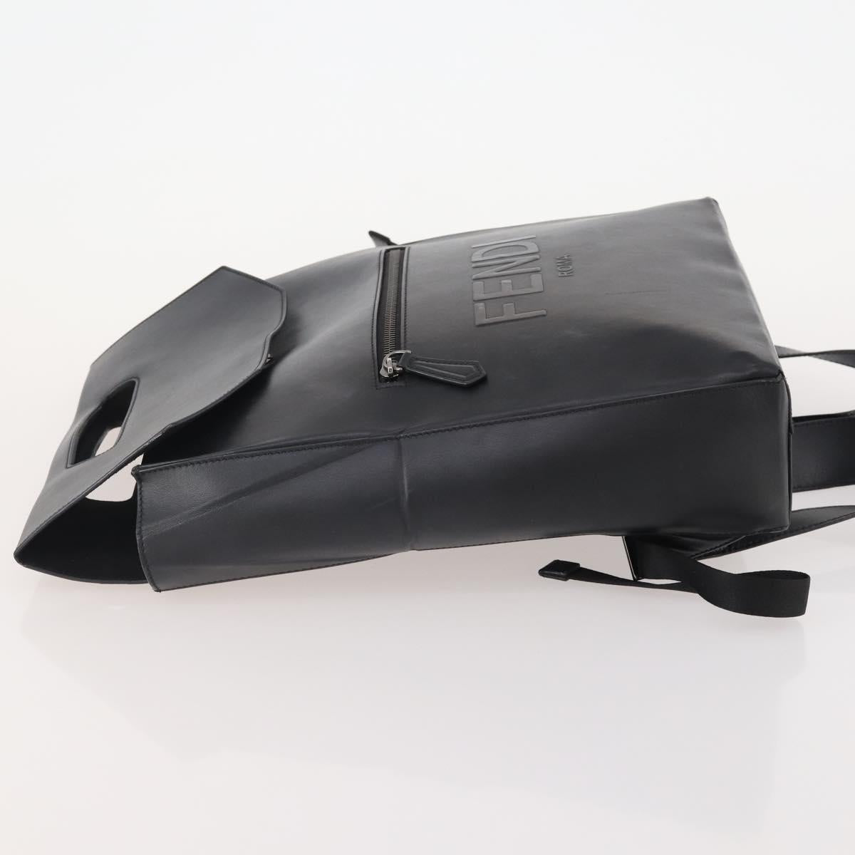FENDI Backpack Leather Black Silver Auth 174752A