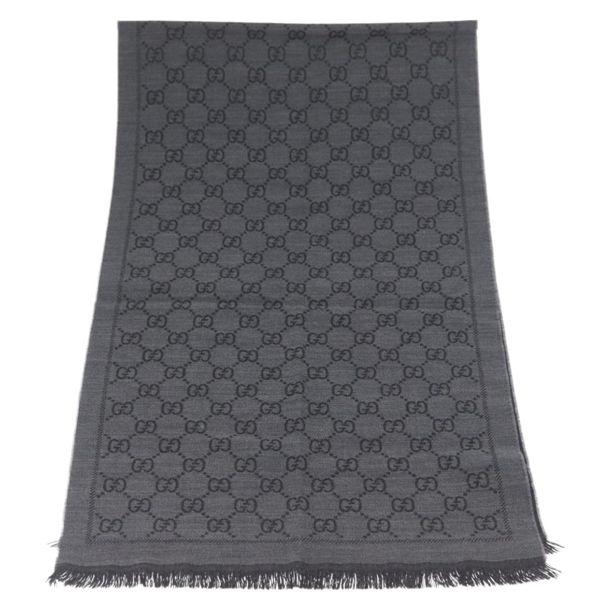 GUCCI GG Scarf Wool Gray Auth 174761A
