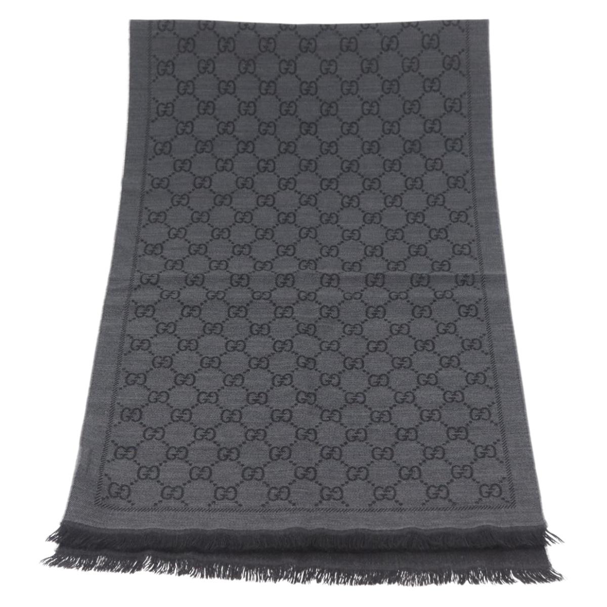 GUCCI GG Scarf Wool Gray Auth 174761A