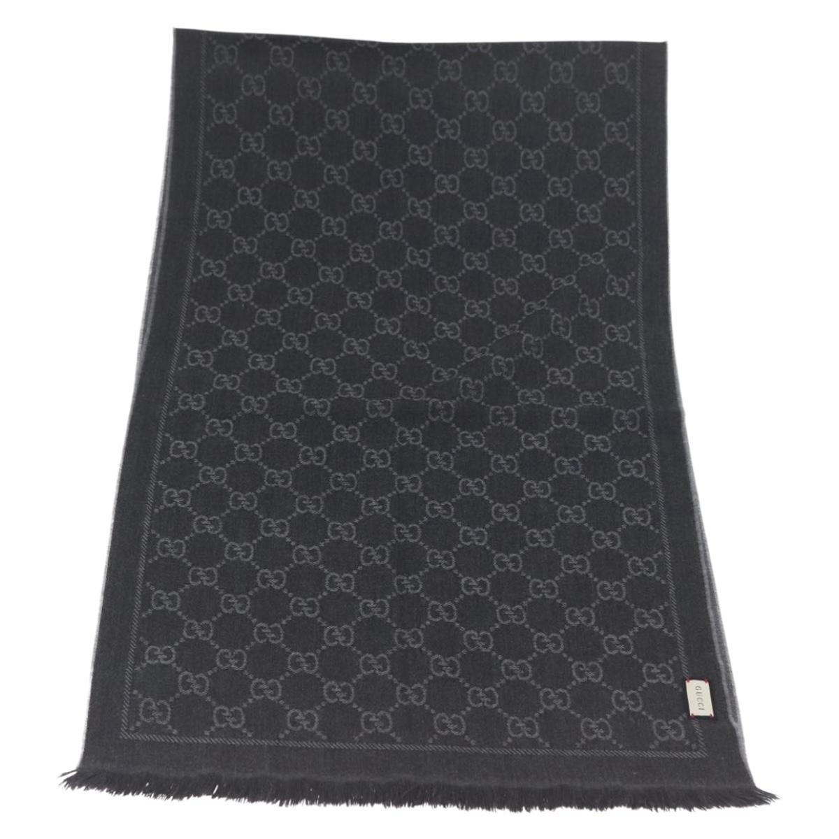 GUCCI GG Scarf Wool Gray Auth 174761A