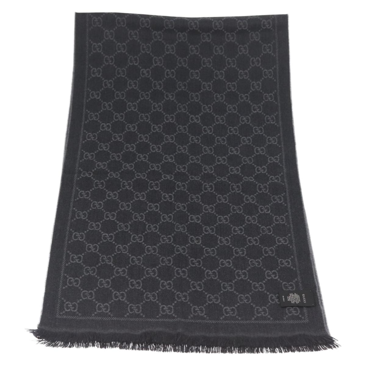 GUCCI GG Scarf Wool Gray Auth 174761A