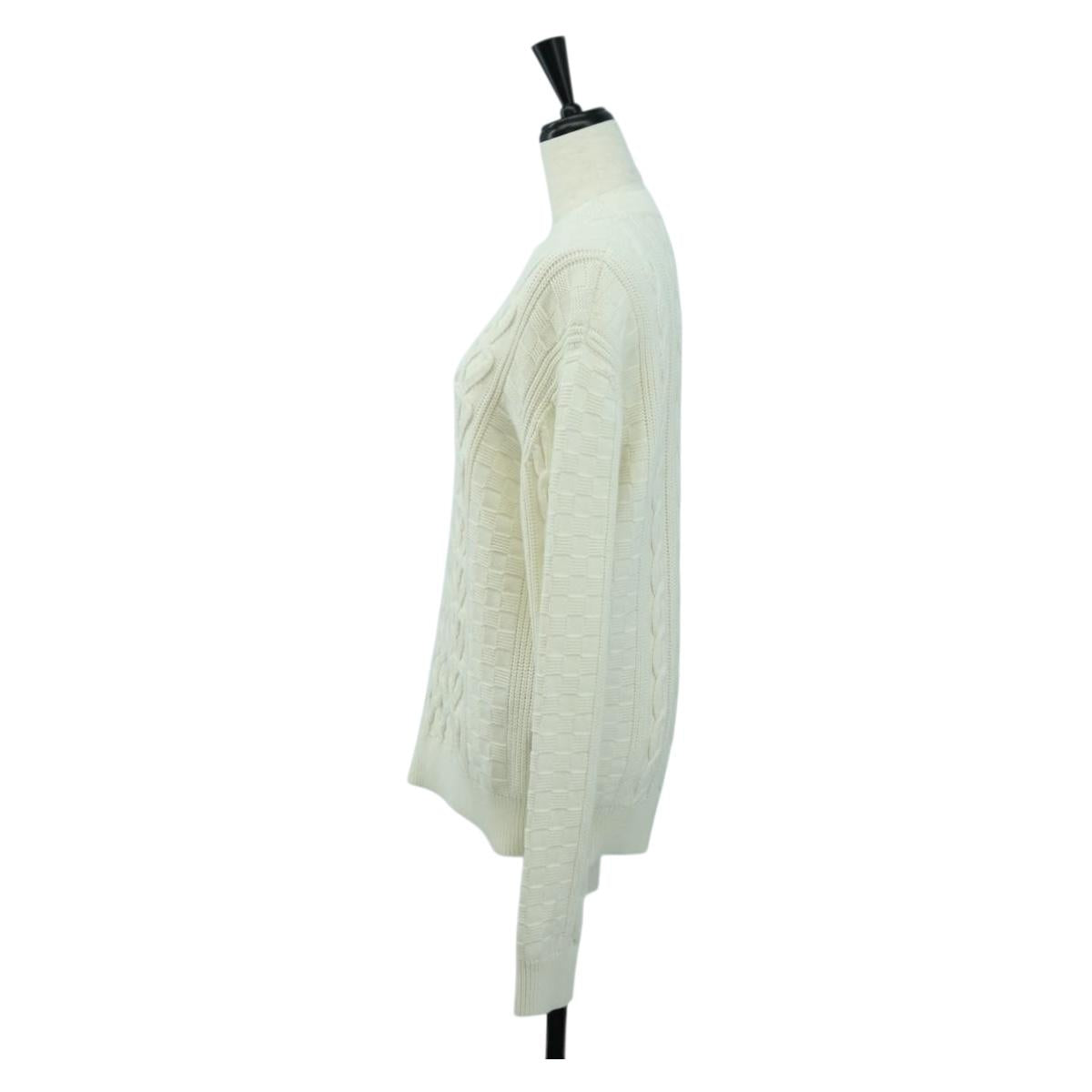 LOUIS VUITTON Knit Sweater Cotton XS White LV Auth 174771A