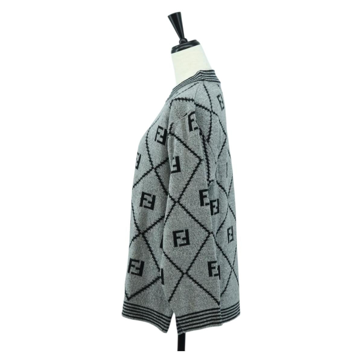FENDI Zucca Canvas Knit Sweater Wool Gray Auth 174772A