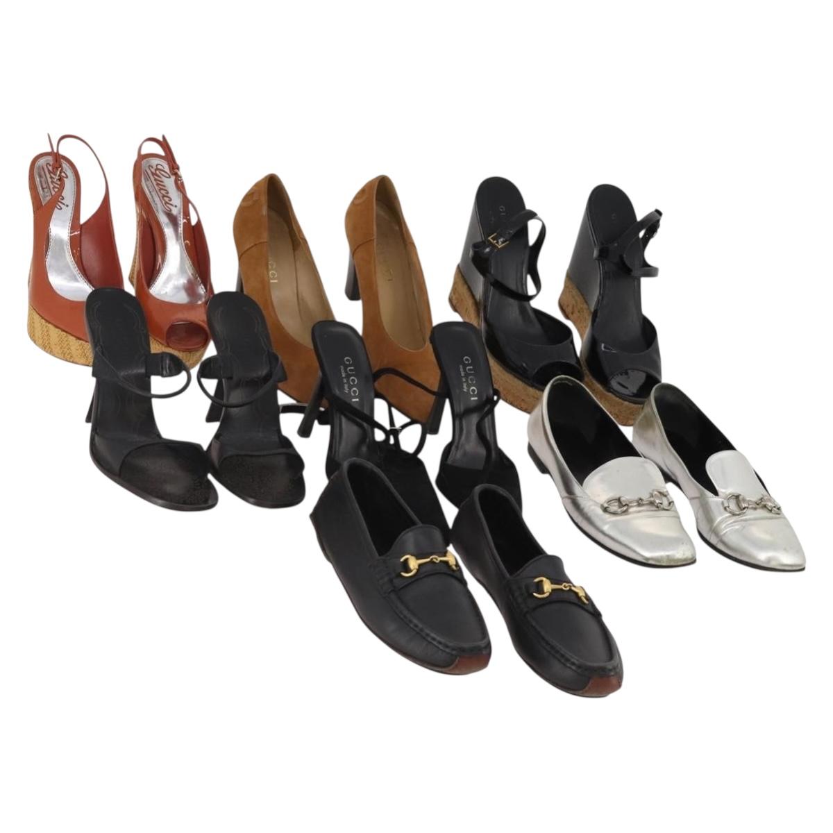 GUCCI Shoes Patent Leather 7 Set Black Brown Auth 174778