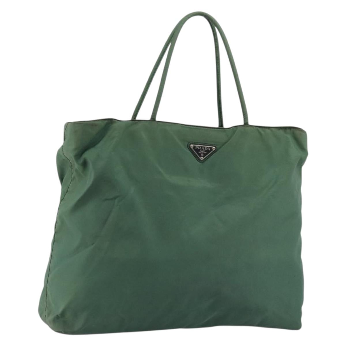 PRADA Tote Bag Nylon Green Silver Auth 174789