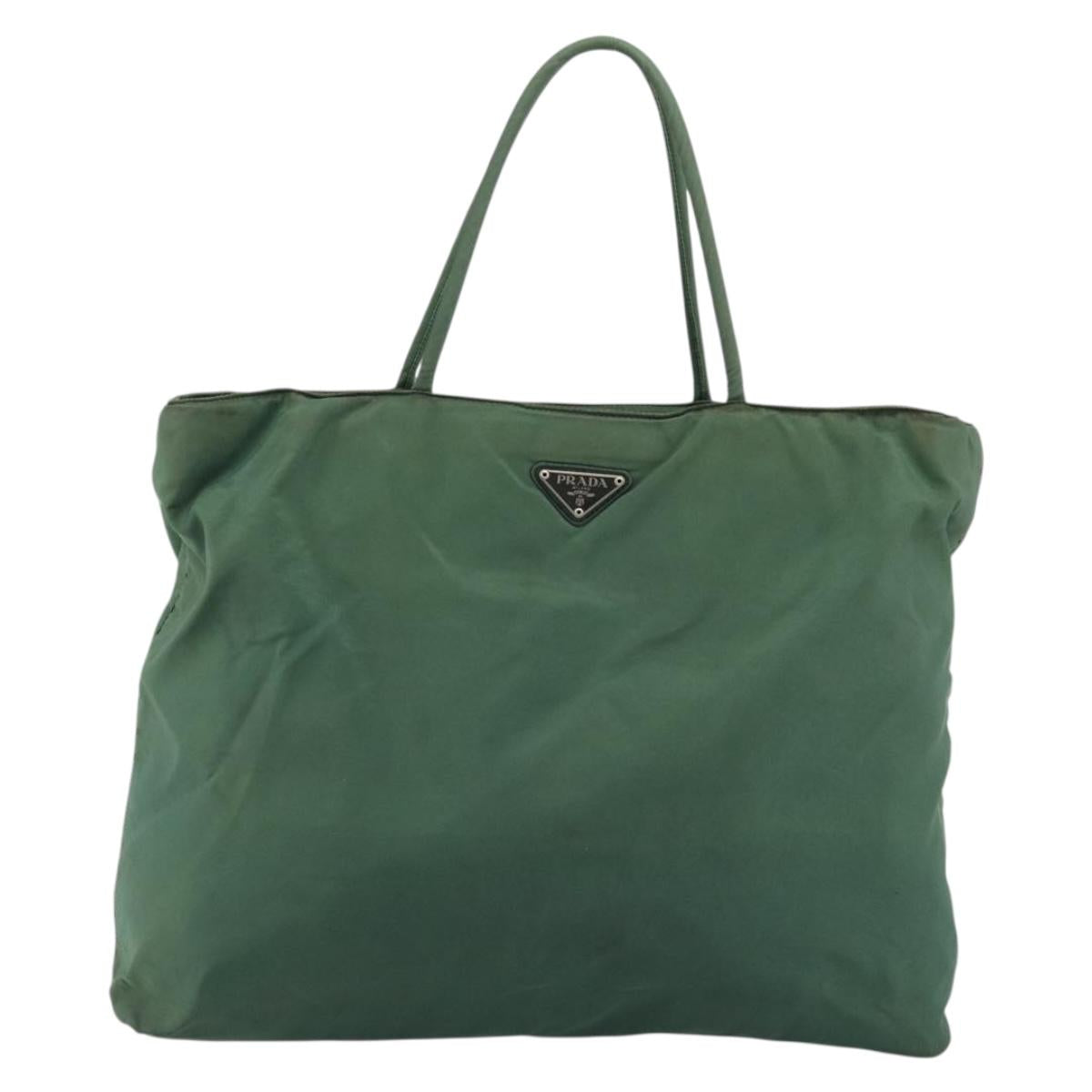 PRADA Tote Bag Nylon Green Silver Auth 174789