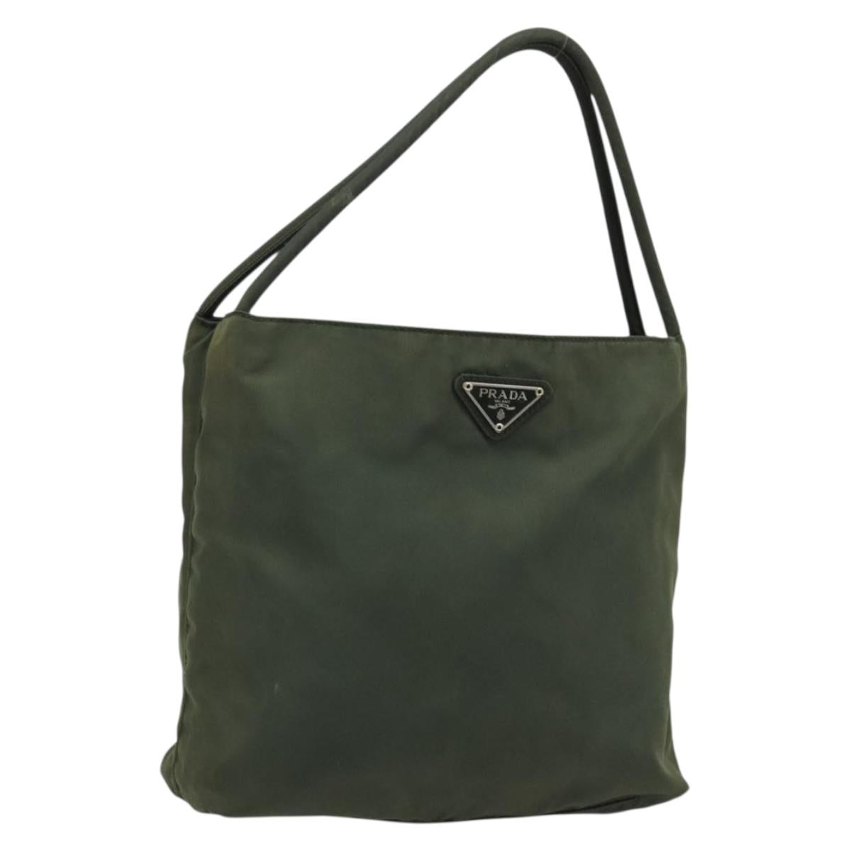 PRADA Hand Bag Nylon Green Silver Auth 174792